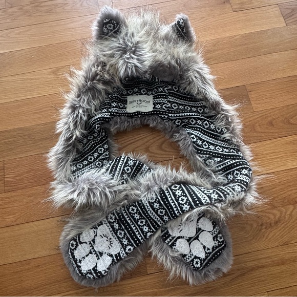 SpiritHoods Faux Fur Wolf Hood Scarf Paw Mitts Made USA 2011–2012 Festival - Picture 6 of 12